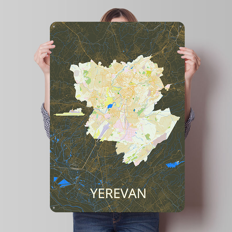 Yerevan City Map Tinplate Post - Custom Map Poster ulasan dan harga