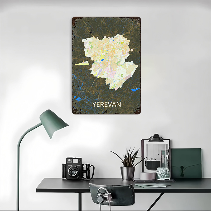 Yerevan City Map Tinplate Post - Custom Map Poster ulasan dan harga