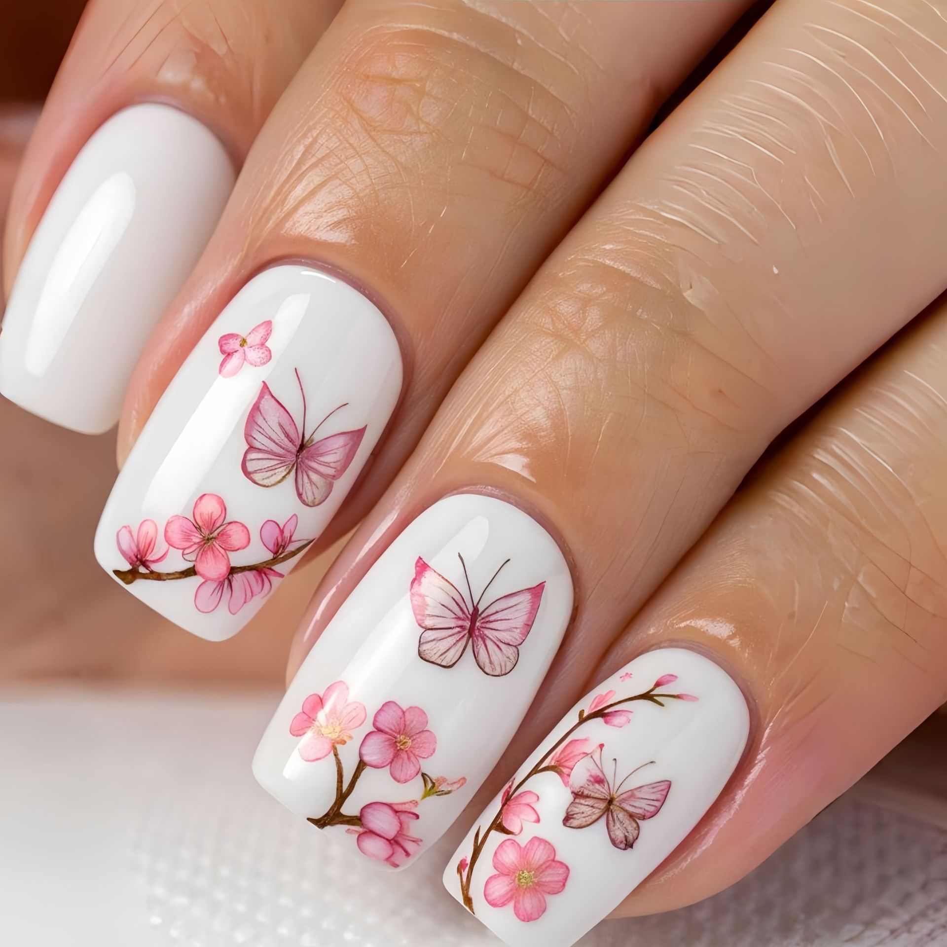 Medium Fake Nails for Women Gi - Pressed Flower Art ulasan dan harga