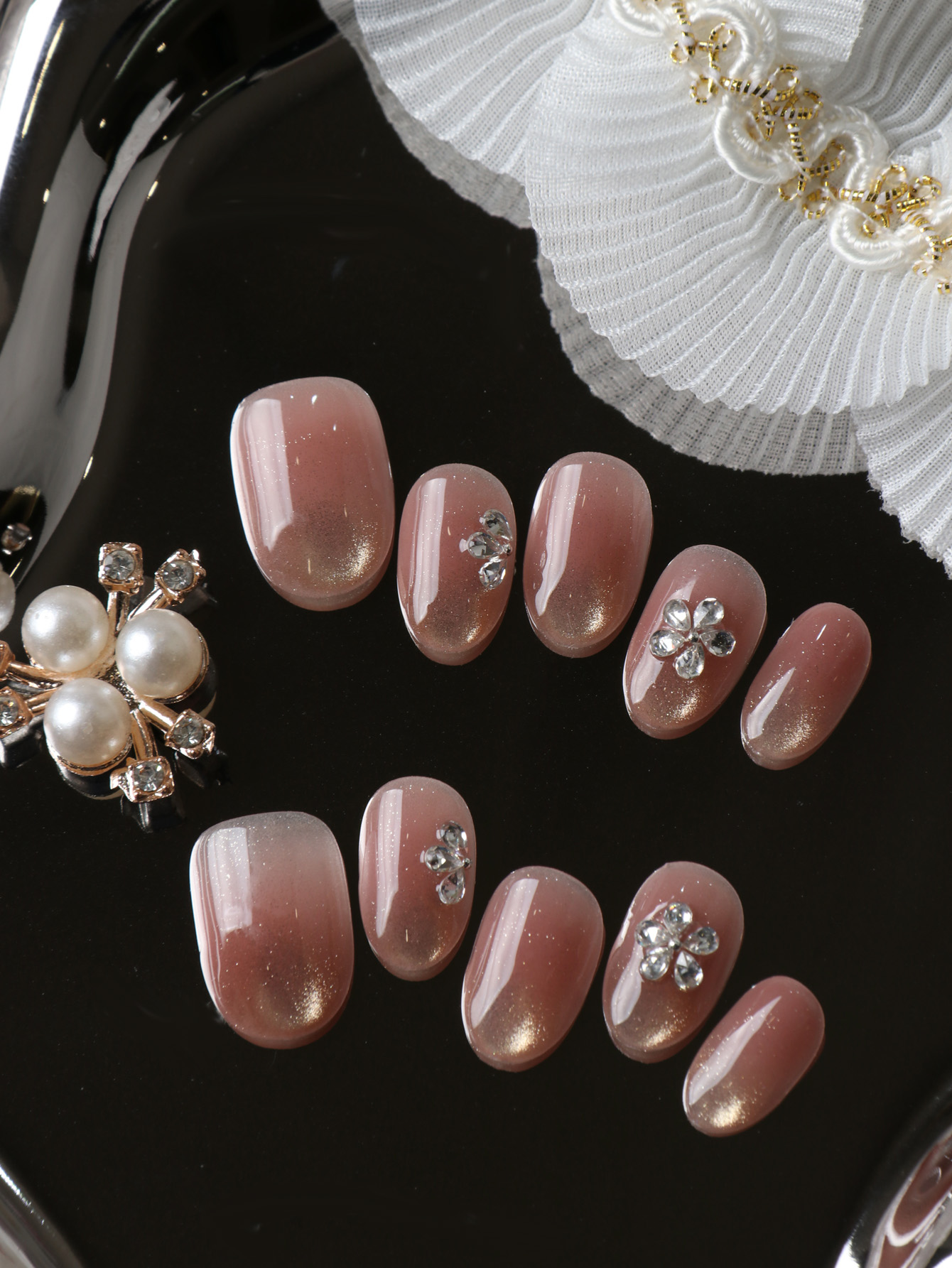 10Pcs Press on Nails Short Cat - Pressed Flower Art ulasan dan harga