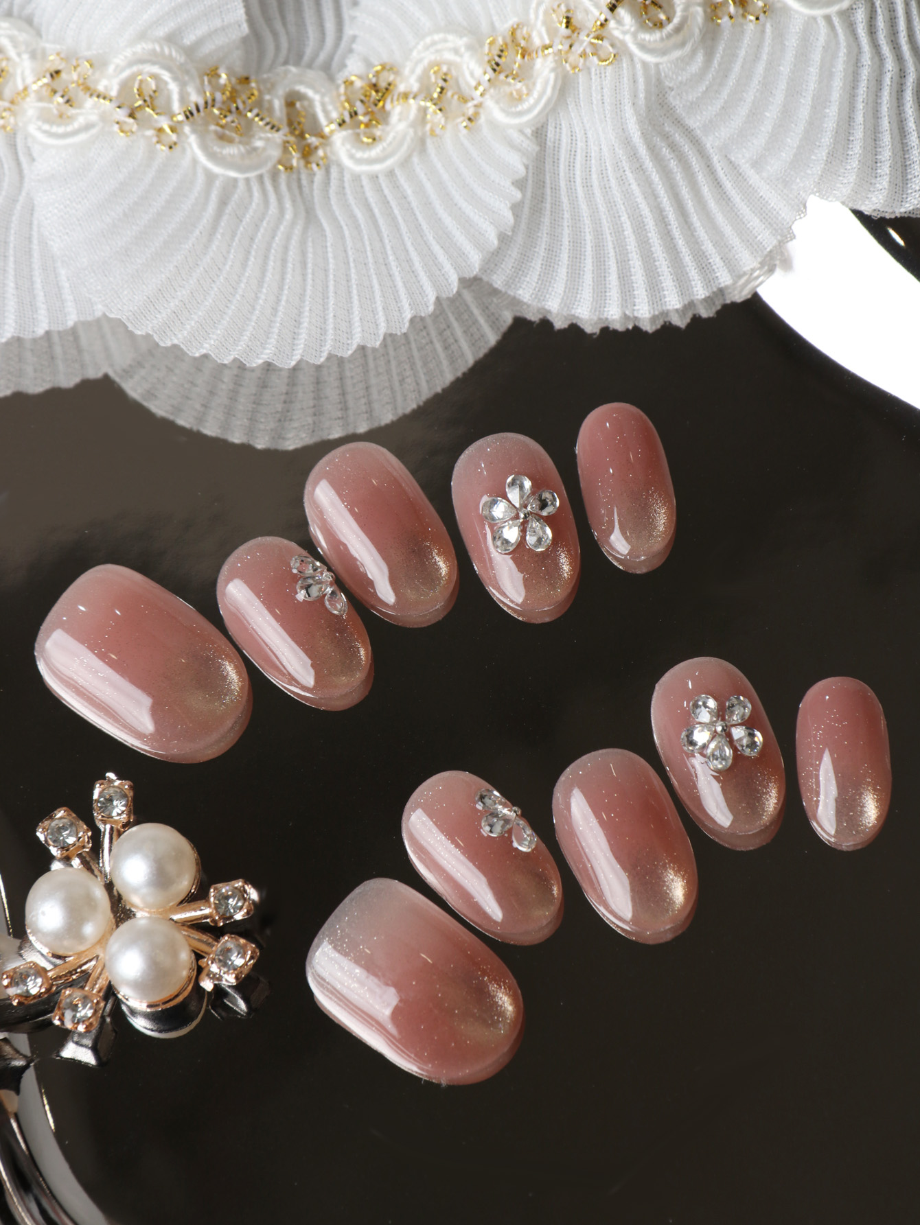 10Pcs Press on Nails Short Cat - Pressed Flower Art ulasan dan harga